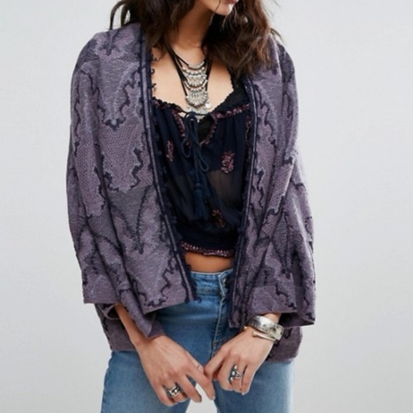 Free People Tops - Free People Butterfly Fringe Trim Kimono in Purple